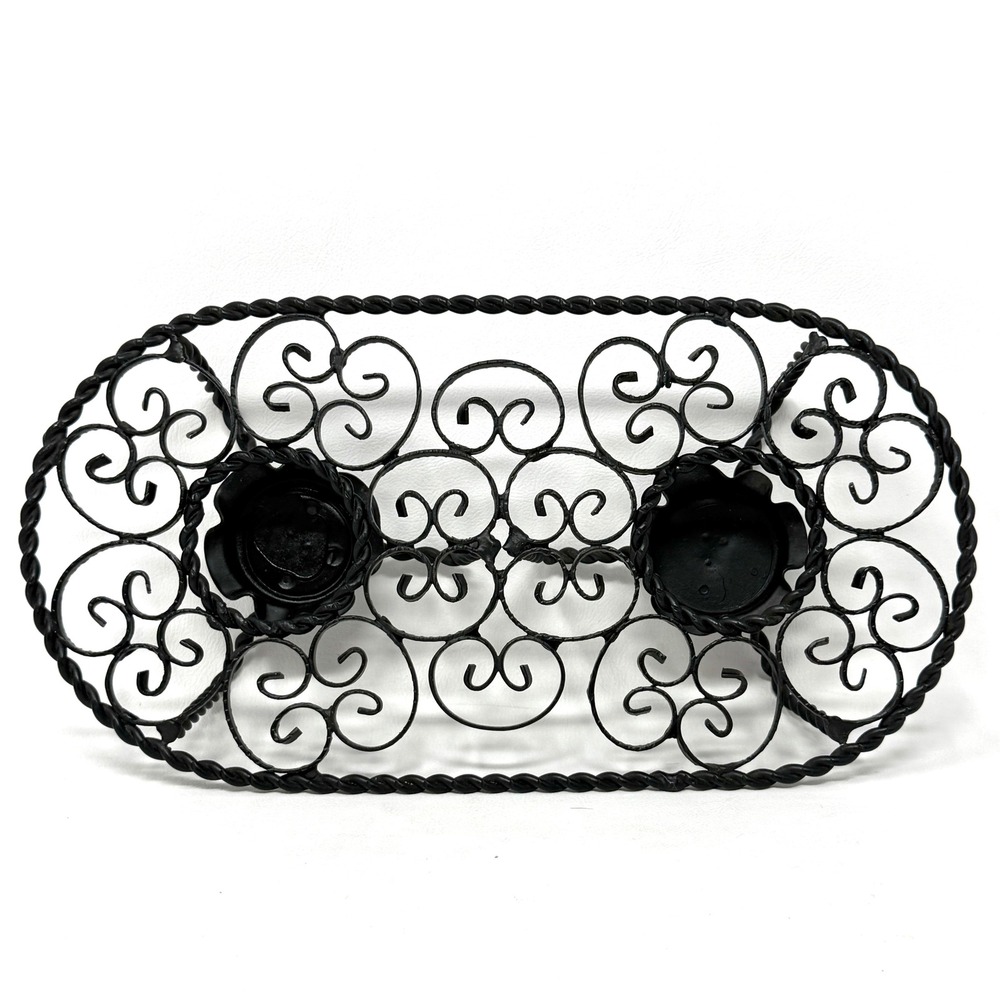Vtg 60s‎ Spanish Black Metal Candle Heater Stand Teapot Fondue Casserole Double